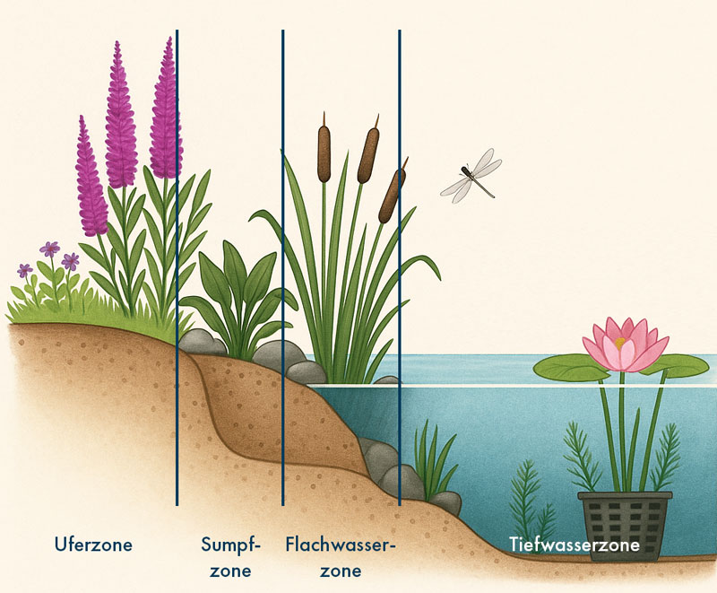 Infografik der Zonen im Teich